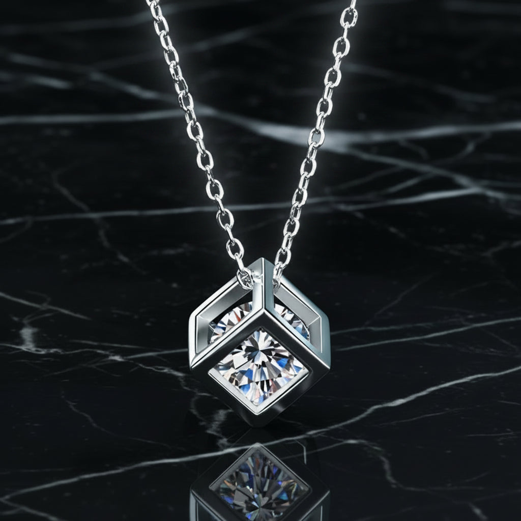 S925 Sterling Silver 1CT Moissanite Square Pendant Necklace