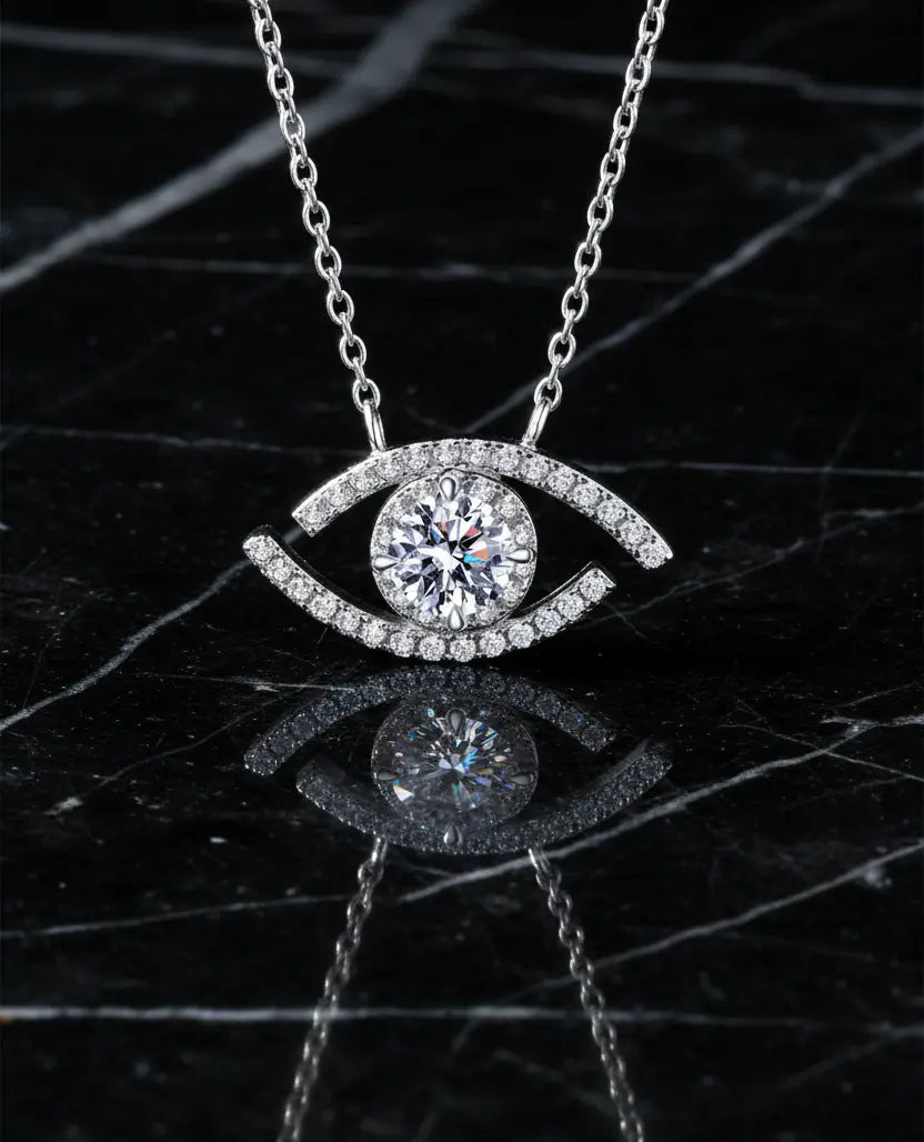 Moissanite Evil Eye Pendant Necklace -0.5 ct Order Israel