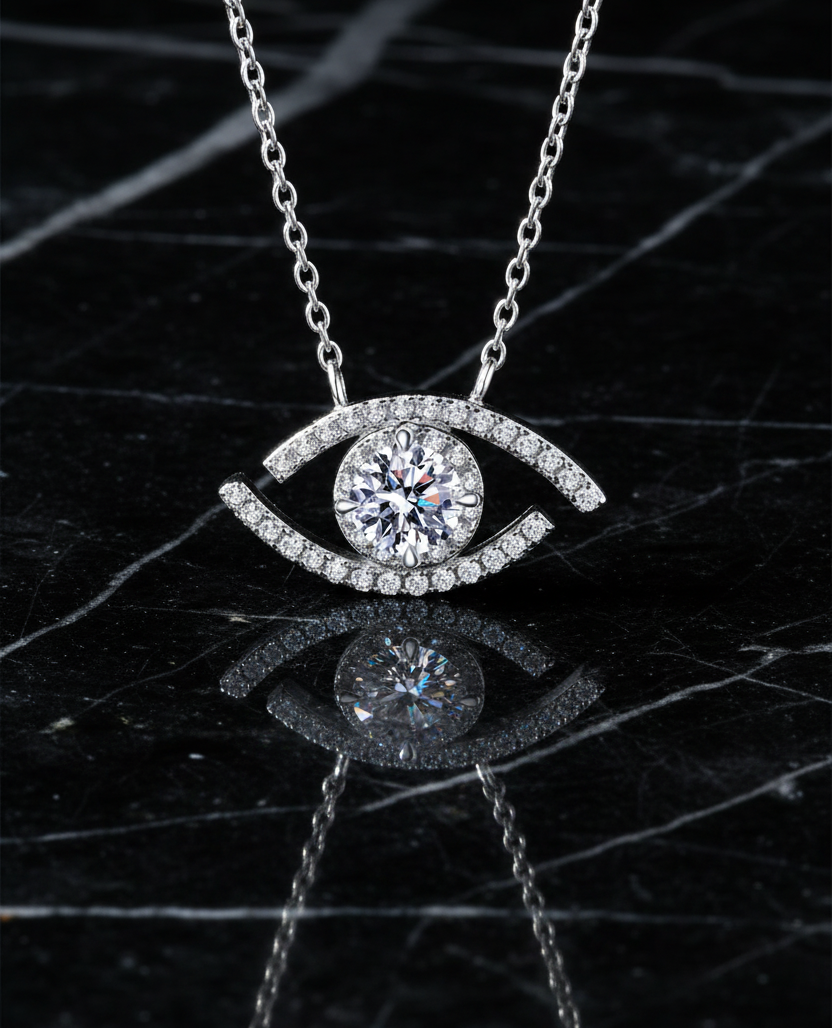 Moissanite Evil Eye Pendant Necklace -0.5 ct