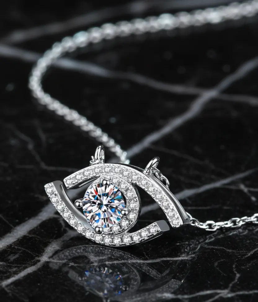 Moissanite Evil Eye Pendant Necklace -0.5 ct Order Israel