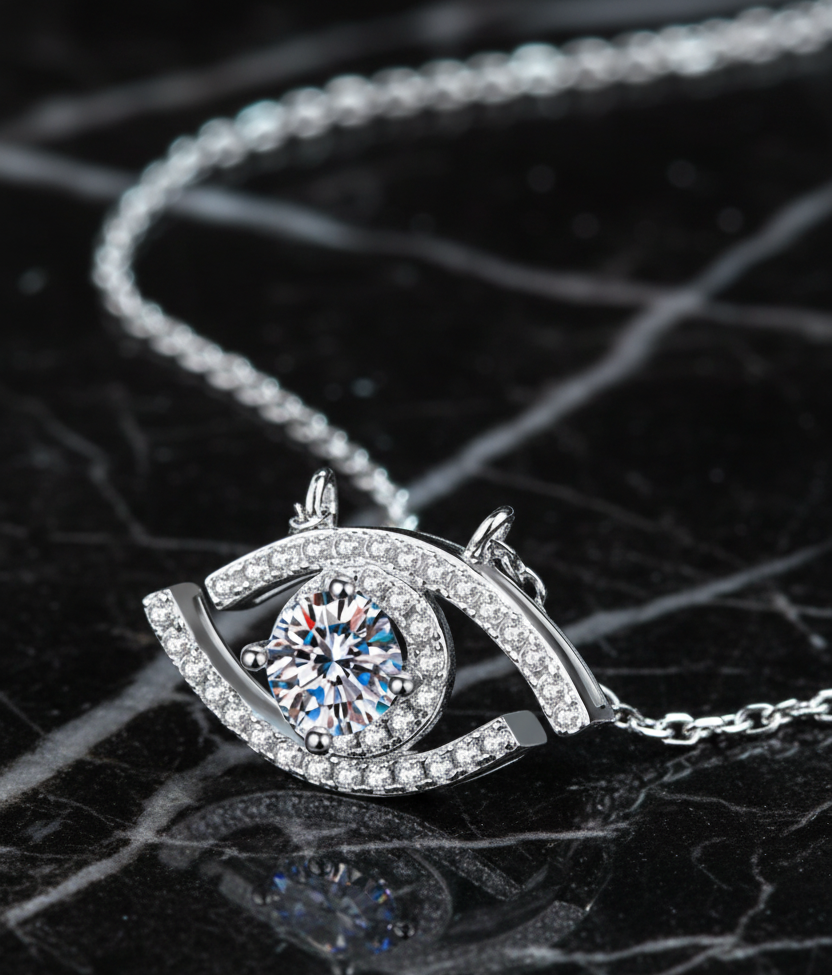 Moissanite Evil Eye Pendant Necklace -0.5 ct