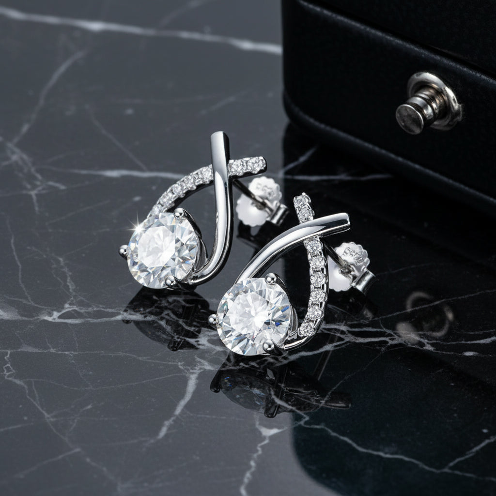 4 CTTW D Color Moissanite Stud Earrings