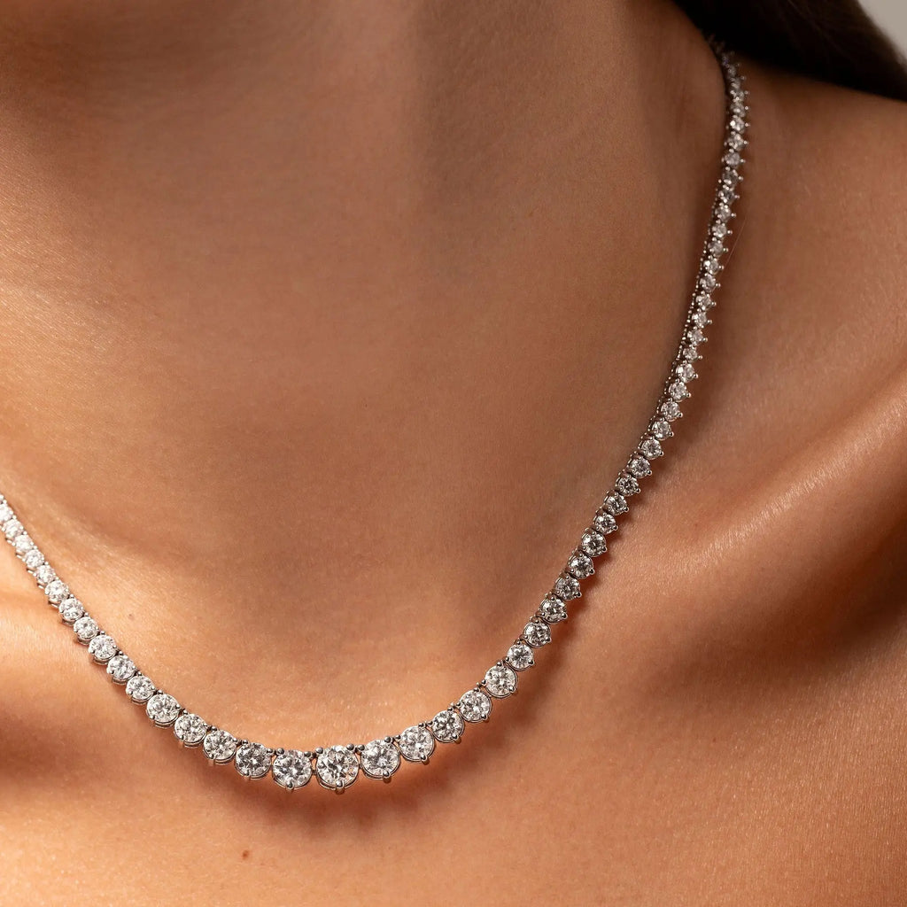 15 CTW Created Moissanite Graduated Tennis Necklace - G-H Color, SI Clarity VOSSAGIN