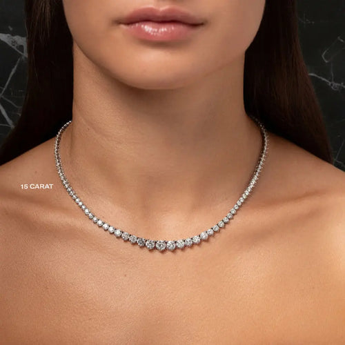 15 CTW Created Moissanite Graduated Tennis Necklace - G-H Color, SI Clarity VOSSAGIN