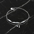 Cubic Zirconia Double Layer Teardrop Pendant with 925 Sterling Silver Brushed Texture Irregular Bar Link Bracelet SILVERBENE