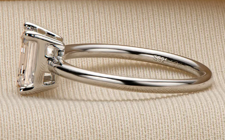 Moissanite Rectangular Sterling Silver Ring