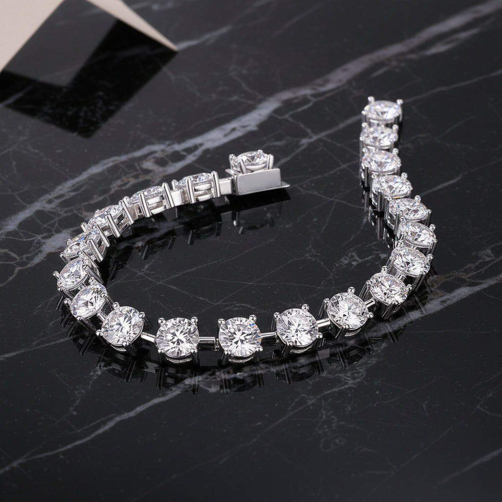 Time Appointment - Fashionable Bracelet and Bangle-shaped Jewelry set with Moissanite S925 sterling Silver and Platinum-plated Diamond