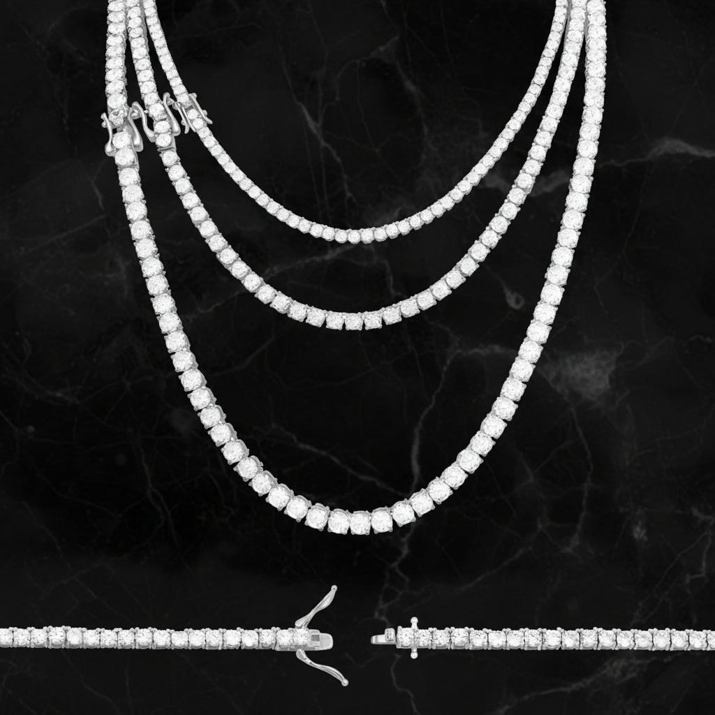 Silver Tennis Chain Cubic Zirconia Necklace For Women 18" 20" 24"