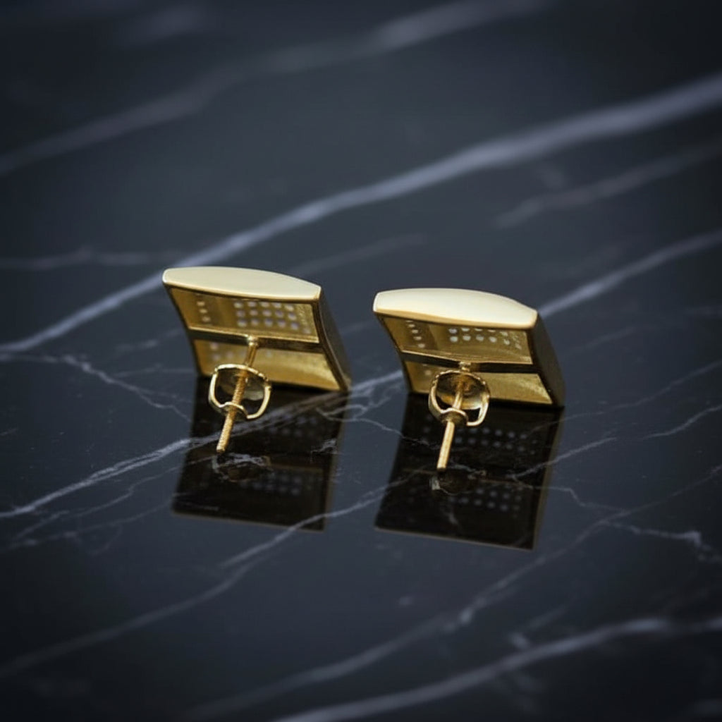 Men's Solid 14k Gold Large Square Lab Diamond Screw Back Earrings